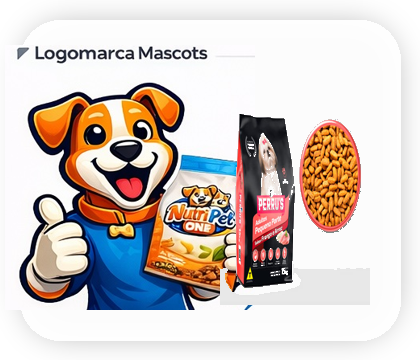 Mascote NutriPet One segurando embalagem PERRU'S